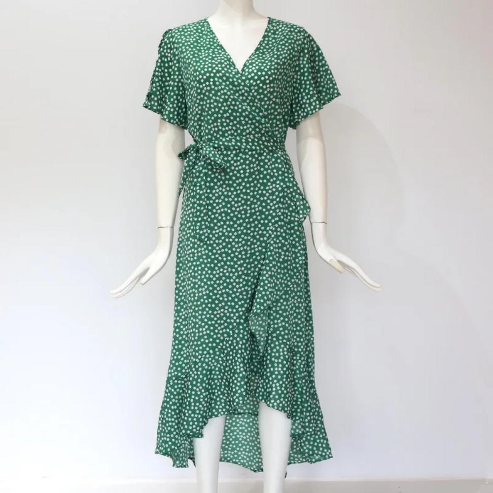 Letní plážové maxi šaty Dámské Květinový potisk Boho Dlouhé šifonové šaty Volánky Zavinování Ležérní Výstřih do V Sexy Společenské šaty Župan Žena