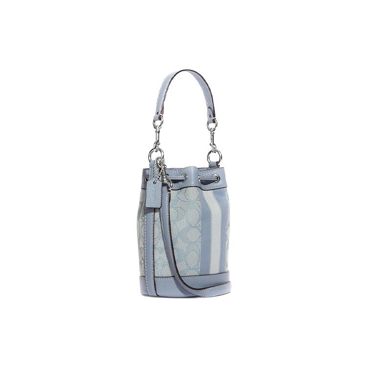 New COACH Dempsey Fabric Cow Leather Patchwork Bucket Bags Shoulder Bag Crossbody Bag Small Size Women's Lake Blue C8322-SVS9X