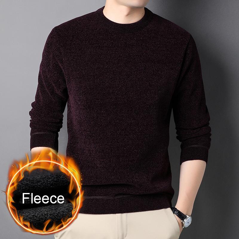 

Теплые мужские зимние пуловеры с длинным рукавом, круглый воротник, флис внутри, свитера для мальчиков XXXL темно-красного