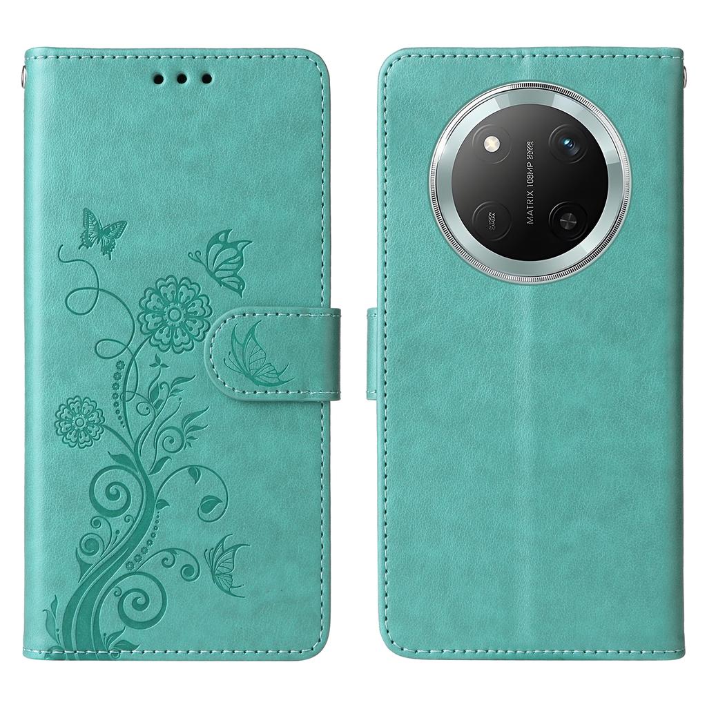 Skórzane etui na telefon dla Honor Magic7 Lite 5G/X9c 5G/X60 Pro 5G z nadrukiem motyla i kwiatów, portfel, etui ze stojakiem