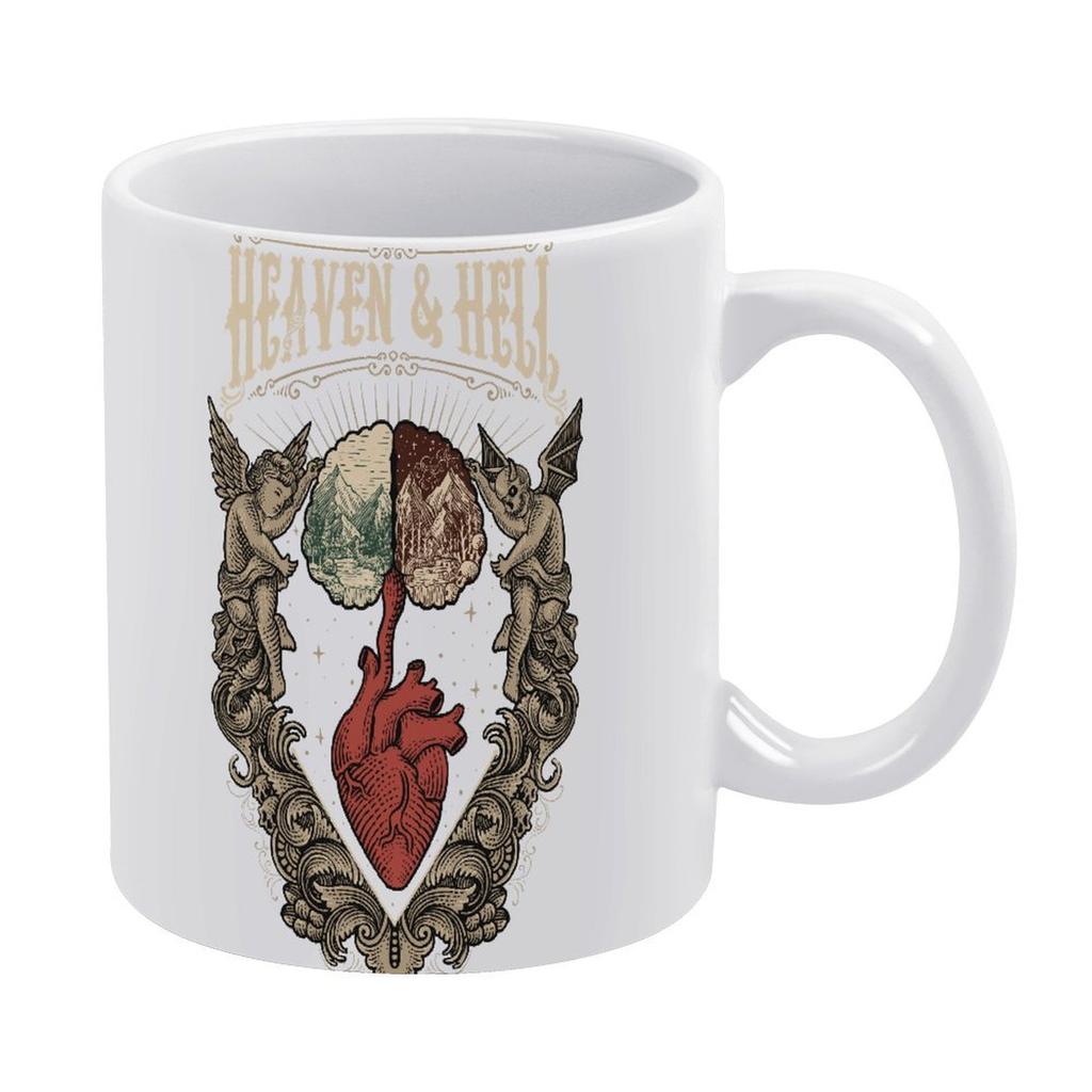 11oz White Ceramic Cup with Smooth Glossy Grip and Printed Sides, Suitable for Morning Coffee and Daily Warm Beverages