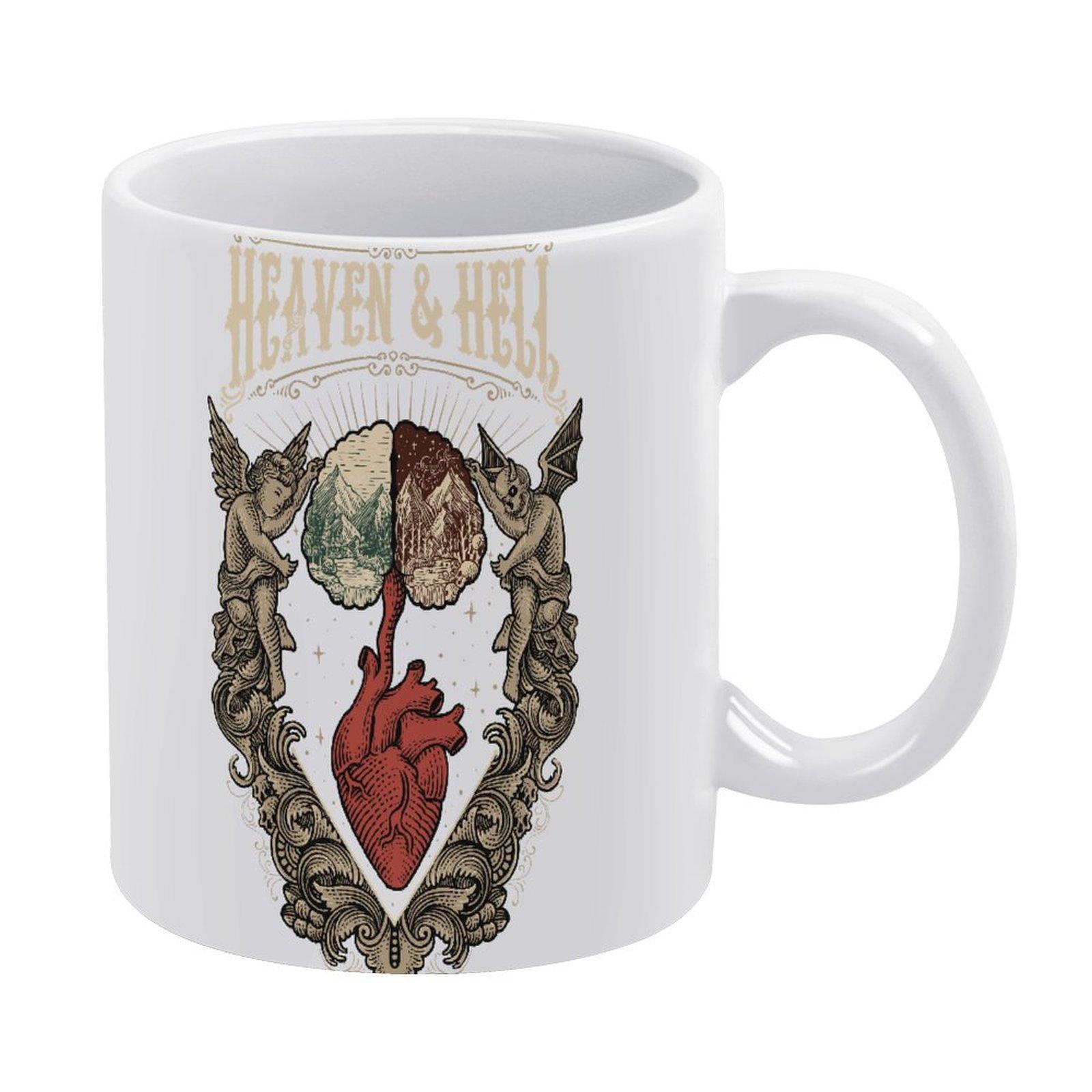 

11oz White Ceramic Cup with Smooth Glossy Grip and Printed Sides, Suitable for Morning Coffee and Daily Warm Beverages белый