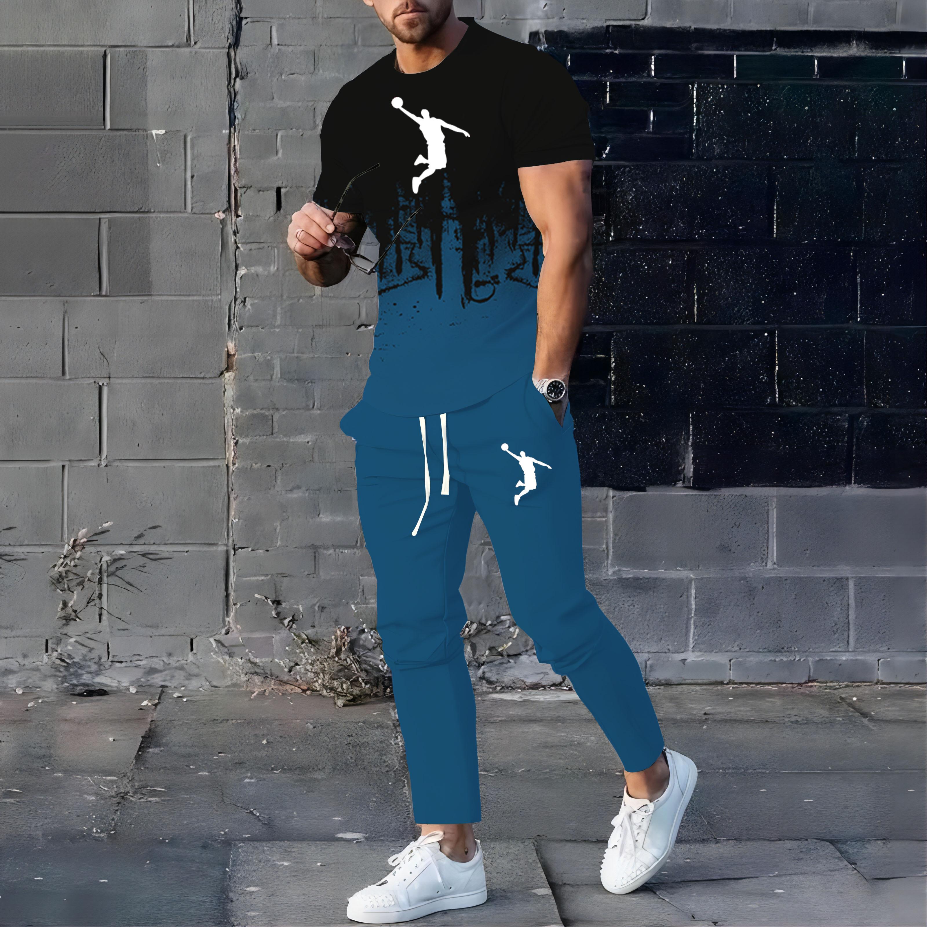 

Новый летний тренд, мужской модный костюм для фитнеса с 3D-печатью, повседневный спортивный костюм, футболка с короткими рукавами + брюки, комплект из 2 предметов 6XL