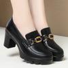 Soft Leather Black Shoe Woman Block Pumps 2025 Thick Bottom Platform Shoes Model Office Work 6.5 Cm 8 Cm High Heels Grace