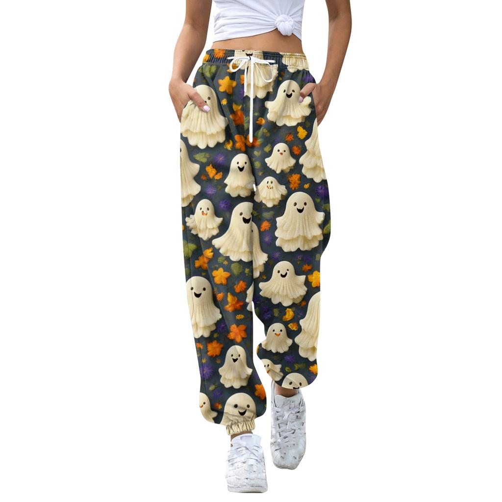 Women's Casual Fashion Halloween Print Casual Pants Sweatpants Long Pants Drawstring Elastic Waistband Cuffed Pants