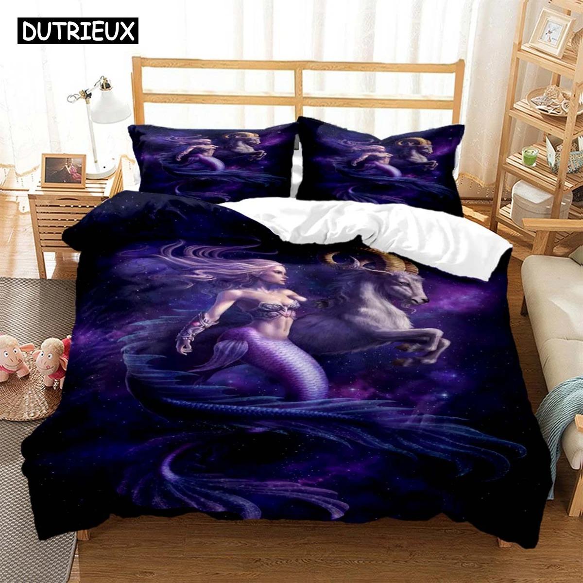 

Комплекты постельного белья из полиэстера с цифровым принтом «Зодиак Русалка» для детей, покрывала для мальчиков, комплект постельного белья для подростков EU Single 135x200cm