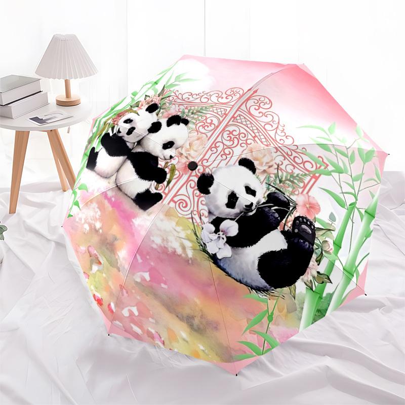 1pc Panda Garden Decor Automatic Open/Close Umbrella, Compact Travel Umbrella, 8-Rib Sturdy Frame - Ideal Gift for Friends Yy251118013