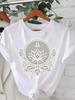 Meditation Character and Mandala Pattern Women's Fashionable and Versatile Casual Printed T-shirt, Suitable for Daily Travel Y2K