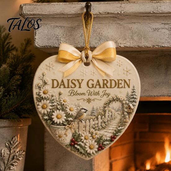 Seasonal Decorative Hanging Pieces Heart Shape Christmas Ornament, Sunflower/Lavender/Wildflower Garden Acrylic Decoration, Gift for Celebration Xmas