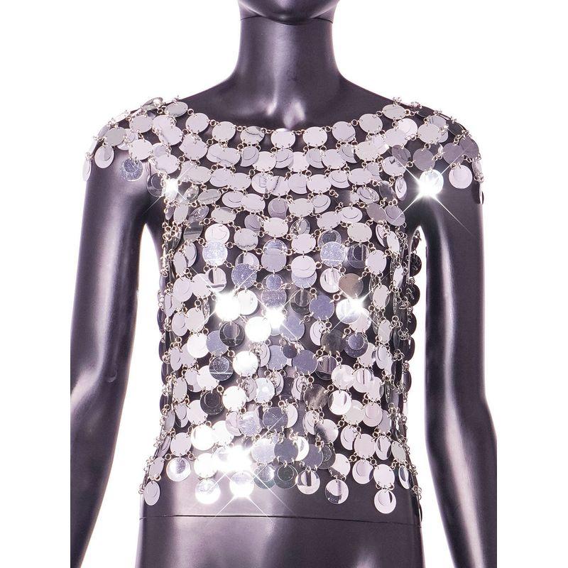 

2024 European and American New Style Amazon Sexy Nightclub Sequin Patchwork Vest Top Women s Clothing L21071 Silver One size