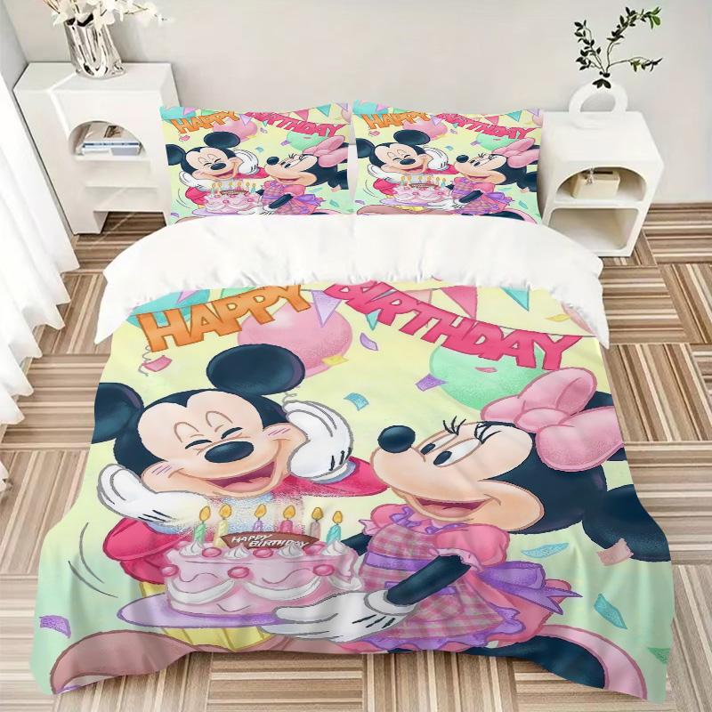 Mickey Minnie'S Birthday Celebration Print 3Pcs Bedding Setduvet Cover With 2 Bedropillowcase Home Birthday Gift