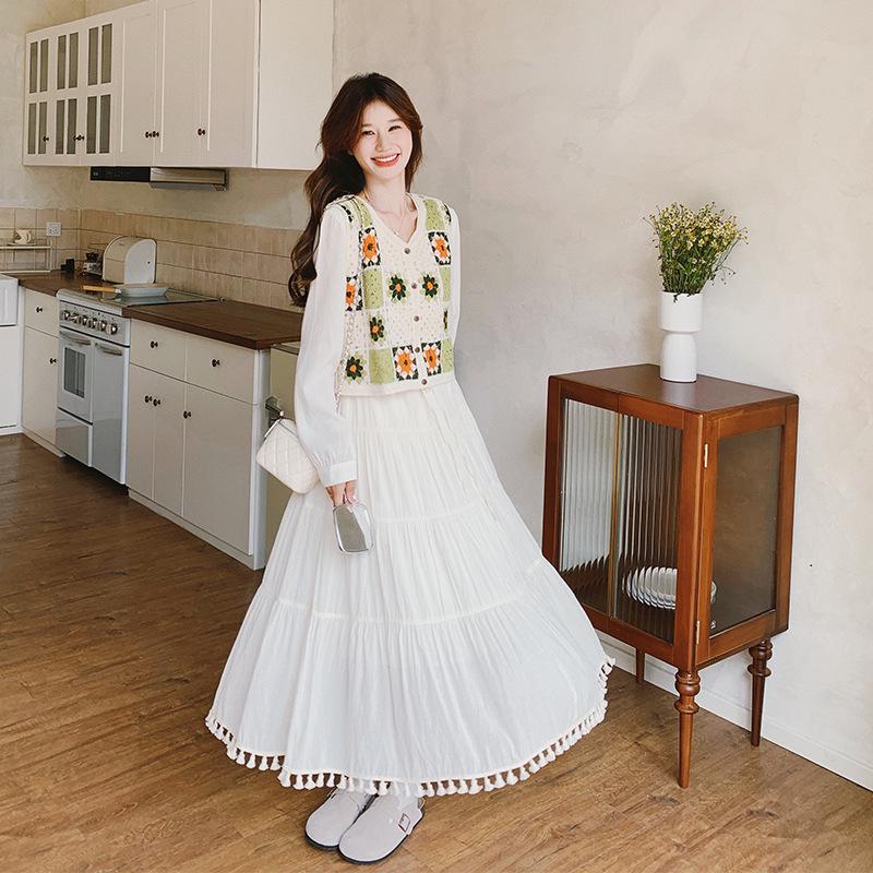 Koreanischer Stil Herbst Damen Strickwestenkleid Zweiteiliger Rockanzug