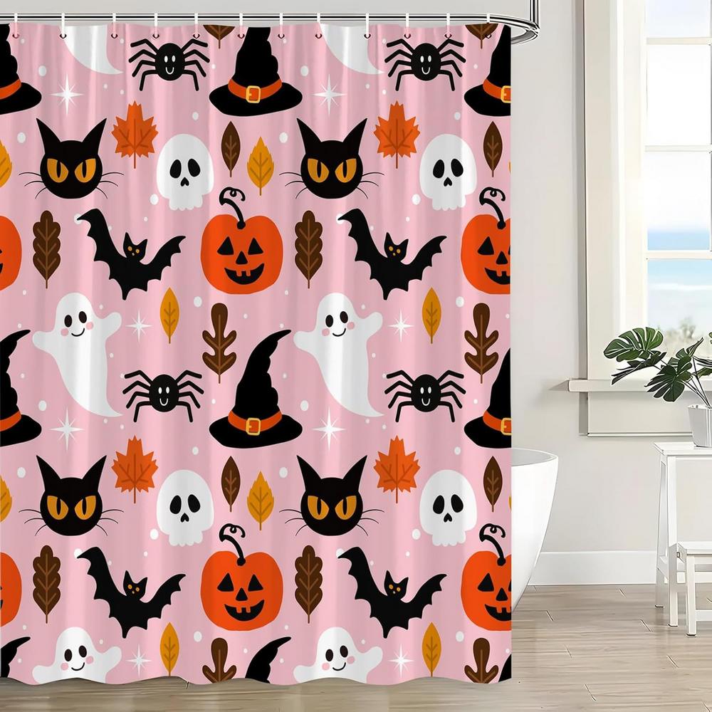 Full Moon Night Halloween Shower Curtain Flying Witch Evil Pumpkin Wizard Graveyard Horror Bath Decoration Bathtub Curtain