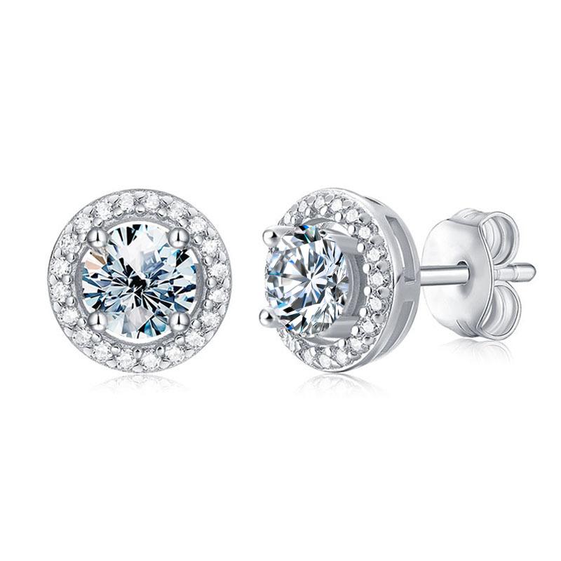 S925 Silver Gorgeous Shiny 0.5-1CT Moissanite Round Earrings for Women Engagement Wedding High Quality Jewelry Gift