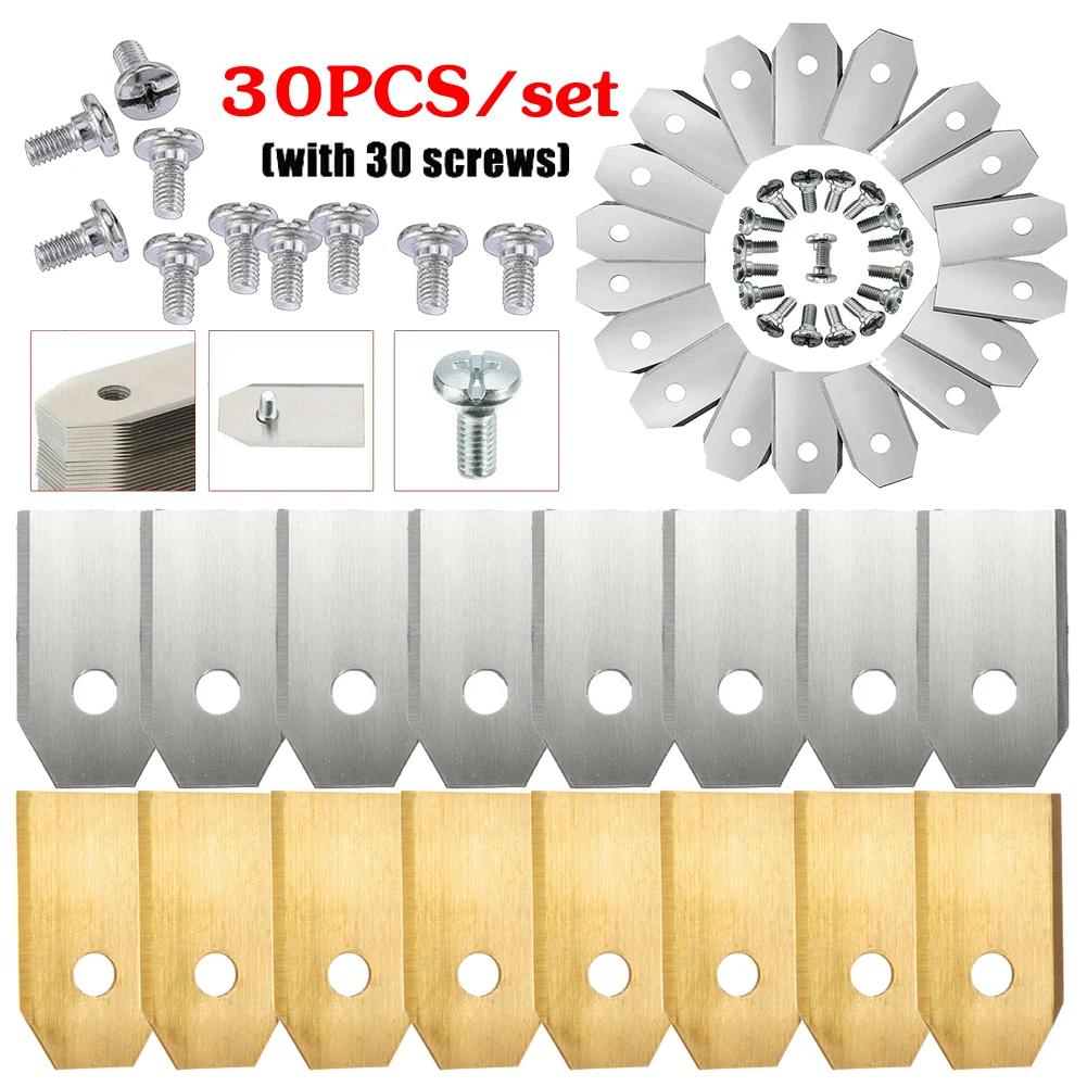 30pcs Lawn Mower Cutting Blades W/Screw Kit Stainless Steel Replacement For Husqvarna Mower/Gardena Robotic Lawnmower Repair
