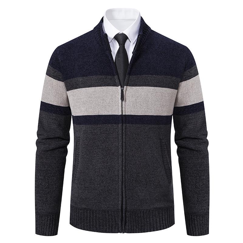 Men's Autumn/Winter Knit Cardigan Sweater Jacket with Velvet Lining