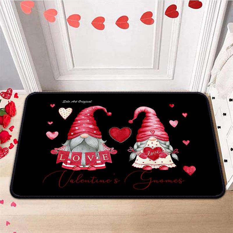 VIKAMA Valentine's Day Crystal Velvet Floor Mat Gnome Home Decoration Entrance Door Welcome Mat Love Kitchen Bedroom Rug
