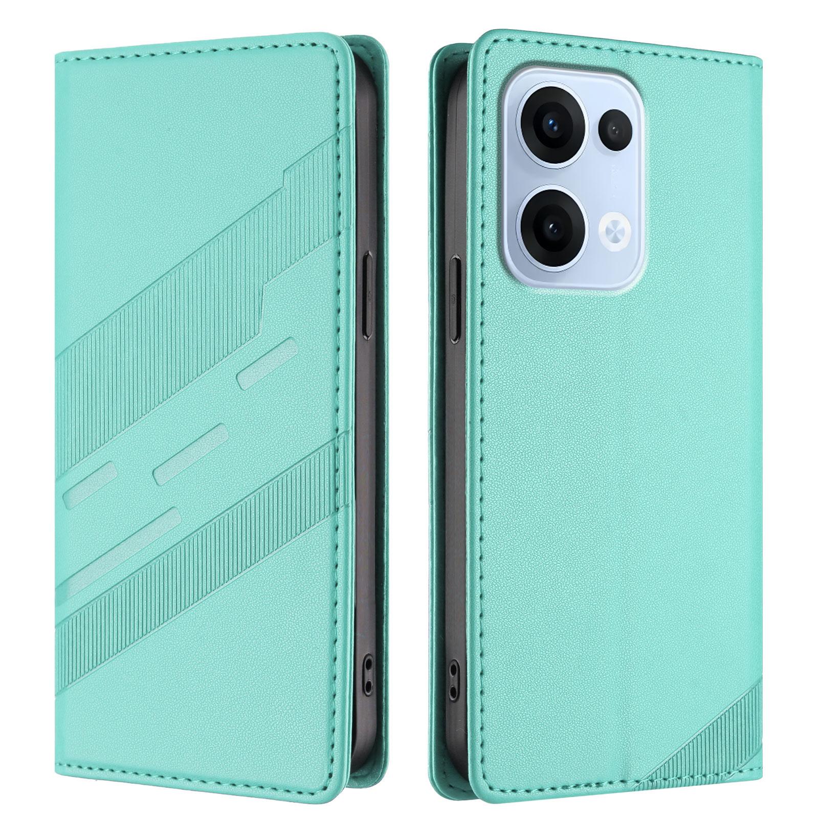 

For Oppo Reno13 5G (Global) Phone Cases Punk Style Imprinted Wallet Stand Leather Cover Mint Green