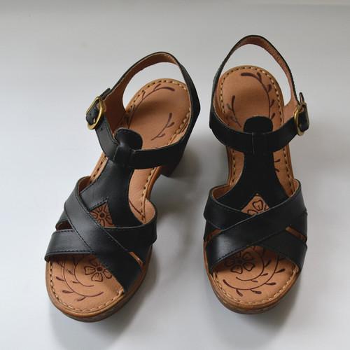 

Fashion Retro Nostalgic Cowhide Hand-stitched Women Sandals Summer Leather Women Shoes Interior Insole Sheepskin High Heels Slipsole 38 чорний