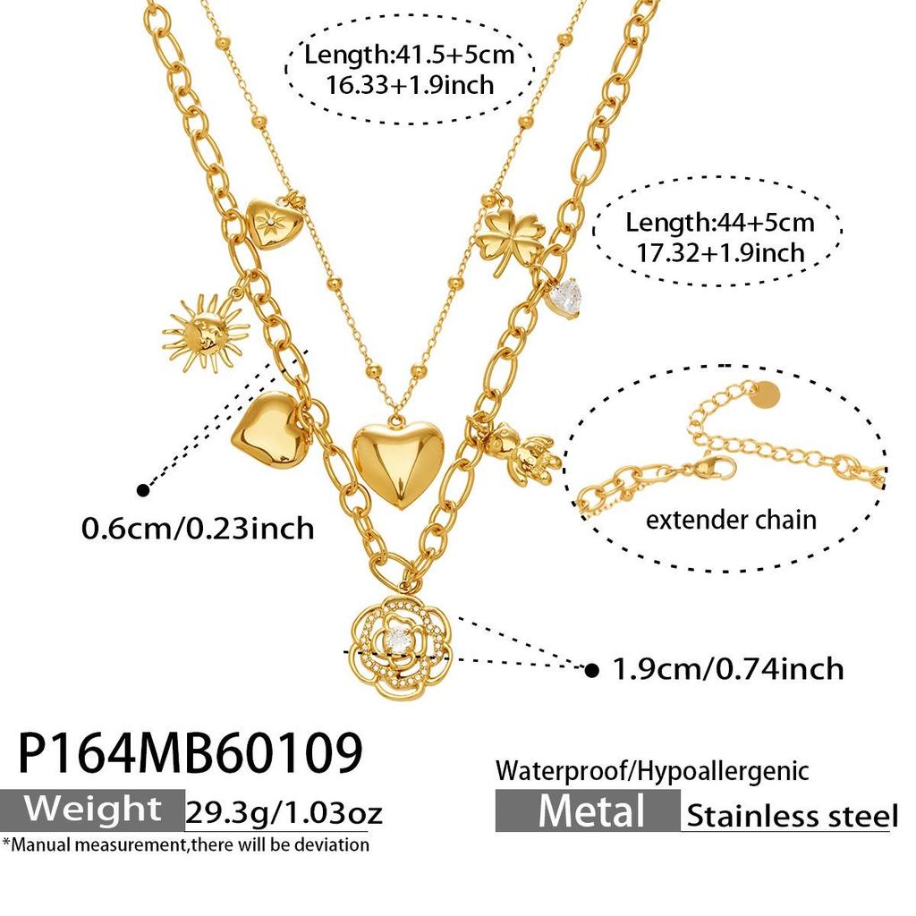 18K Gold Plated Stainless Steel Double Layer Heart Pendant Necklace