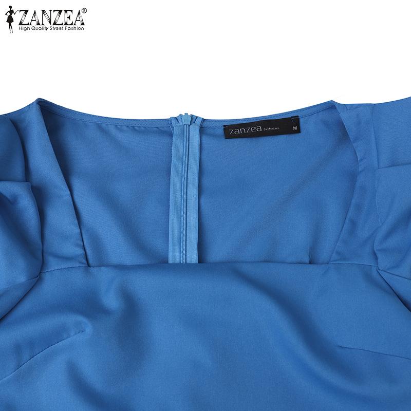 ZANZEA Women Casual Square Collar Summer Short Sleeve Elegant Dress