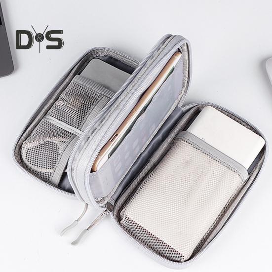 Power Bank Storage Bag Multi-purpose Carrying Case Zipper Closure Large Capacity Mesh Layer Cable Cord Storage Organizer