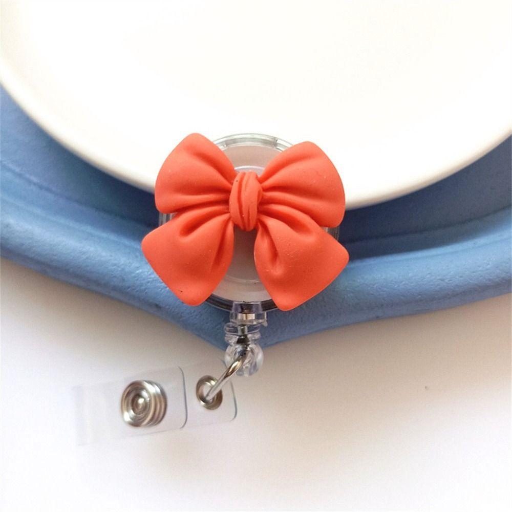

3D Flora Retractable Badge Holder Name Tag Easy Pull Buckle Nurse Badge Reel Doctor Students Orange-Bow