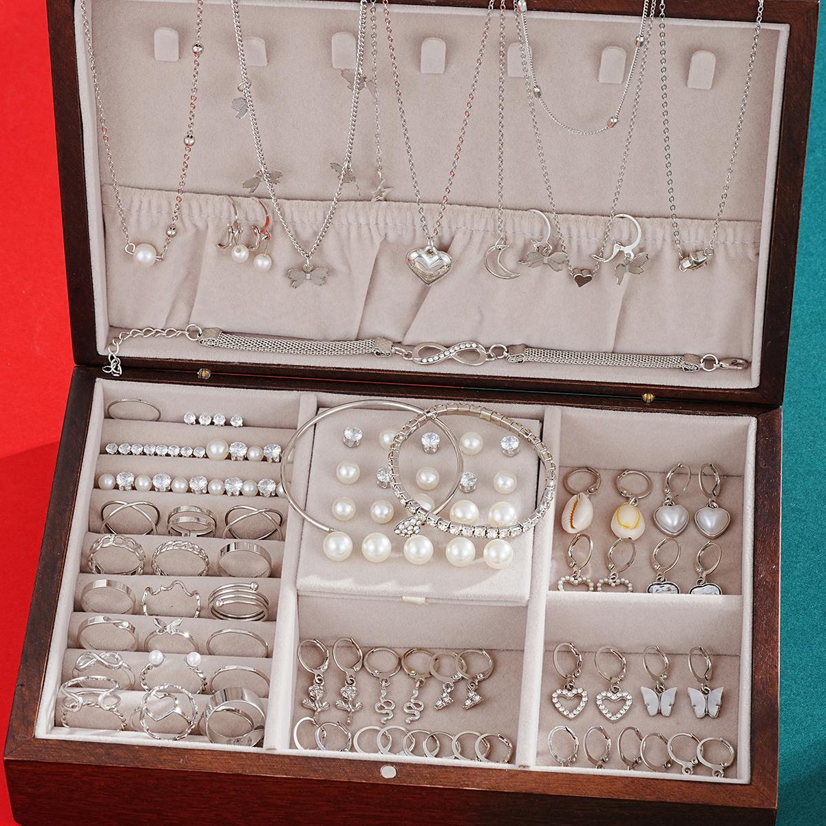 

73 Pcs/Set Elegant Pearl Jewelry Sets For Women Fashion Simple Heart Butterfly Conch Crystal Necklace Bracelet Earring Ring Sets