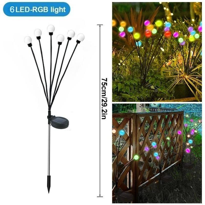 

1 шт. Садовые фонари-светлячки на солнечной батарее, лампа-медуза, уличные водонепроницаемые декоративные лампы-звездочки, качающиеся, для дорожки, двора, патио, тропинки, ландшафта Colored-6LED