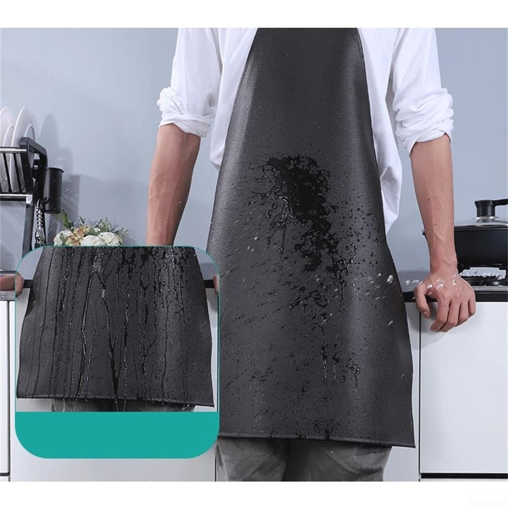 Oilproof Kitchen Apron PVC Leather Soft Waterproof Black