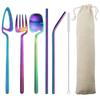Black Portable Dinnerware Set Knife Fork Spoon Straw Set 304 Stainless Steel Travel Camping Dinnerware Set With Storage Bag