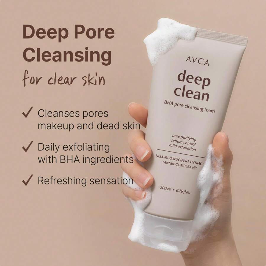 AVCA BHA Pore Cleansing Foam 200ml - Korean Facial Cleanser, Face Wash, Daily Dead Skin Care For All Skin Type Facial Wash, Face Cleanser With BHA