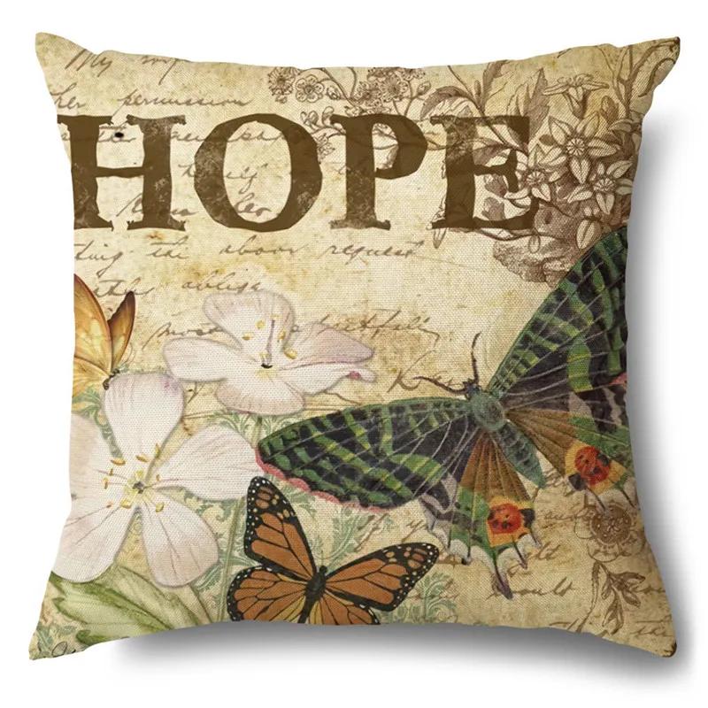 Rose Flower Butterfly Printing Cotton Linen Pillowcase Modern Living Room Decorative Sofa Cushion Cover Home Pillow Cover
