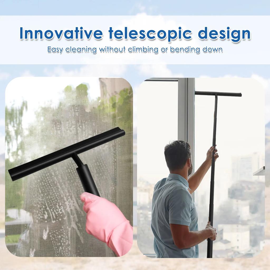Shower Squeegee Glass Wiper Scraper Cleaner with Telescopic Handle Streak-Free Silicone Holder Wiper Scraper Glass Cleaning