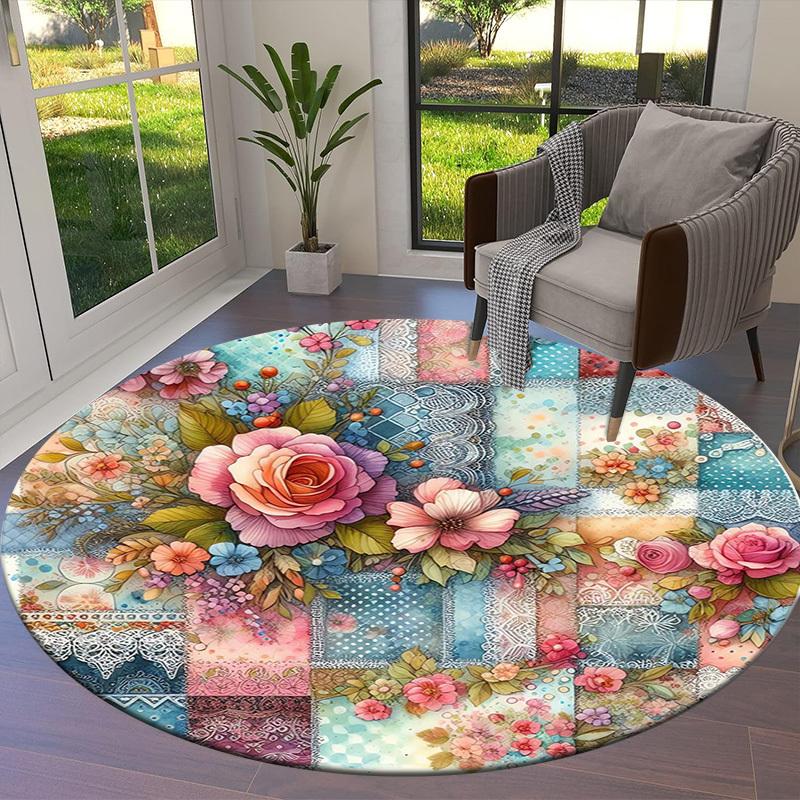 1pc Office Carpet Chair Mats Floral Patchwork Quilt Design Perfect for Decorating Office Chairs, Living Rooms, Or Bedrooms