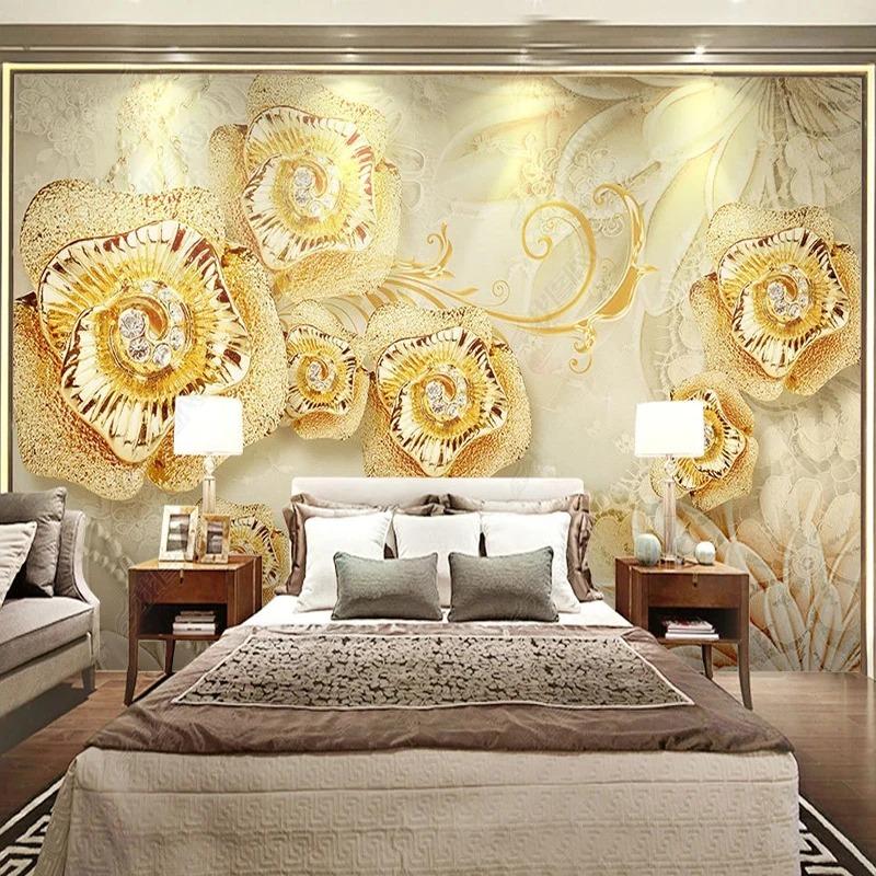 Luxury Photo Wallpaper European Jewelry Diamond Pearl Gold Mural Living Room Bedroom Sofa Wall Paper Home Decor