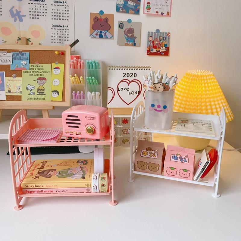 

for Creative 2 Tier Hollow Out Plastic Foldable Shelf Countertop Cosmetic Storage Rack Vanity Tray Bathroom Kitchen розовый
