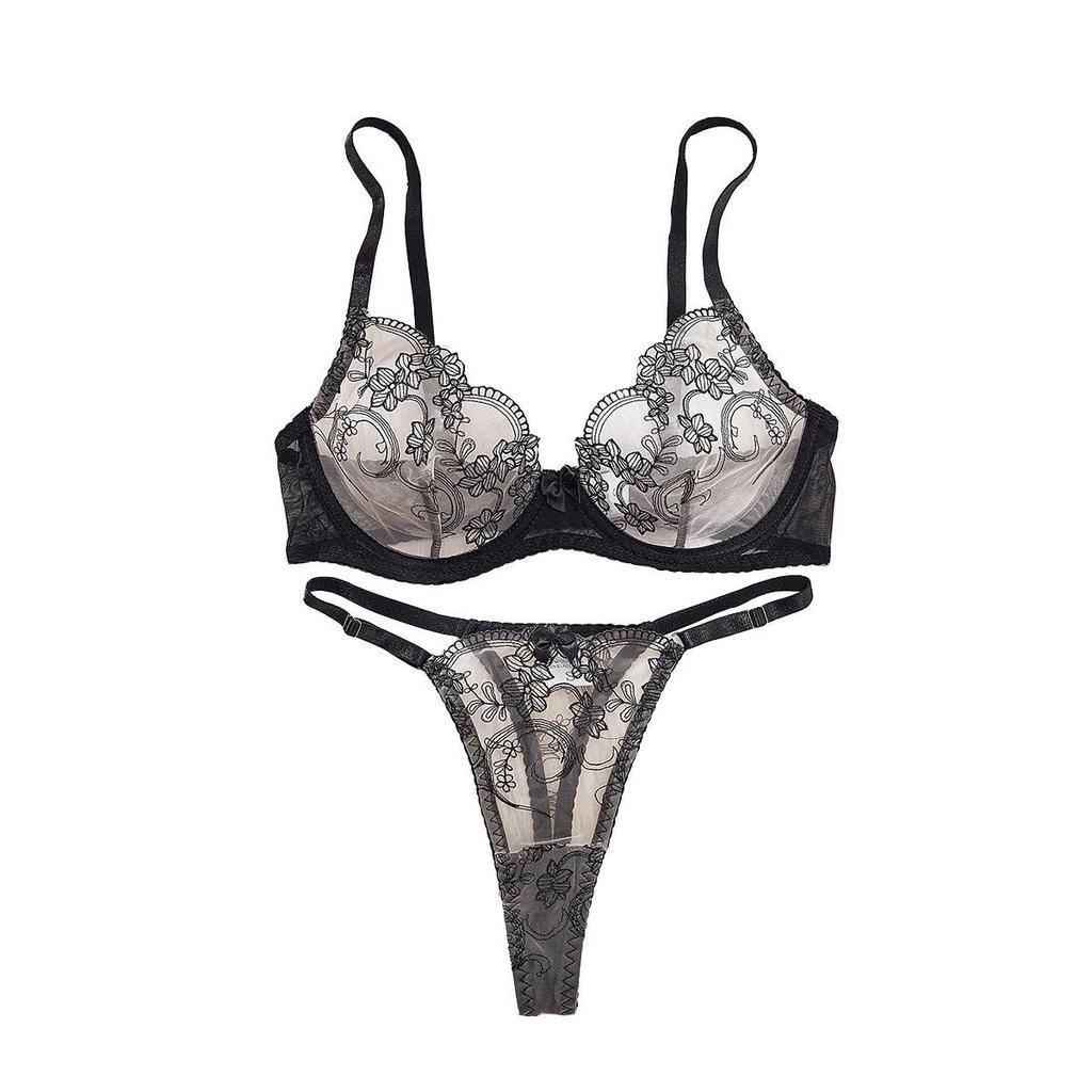 2024 Květinová výšivka Push-Up Průsvitná Lingerie Set