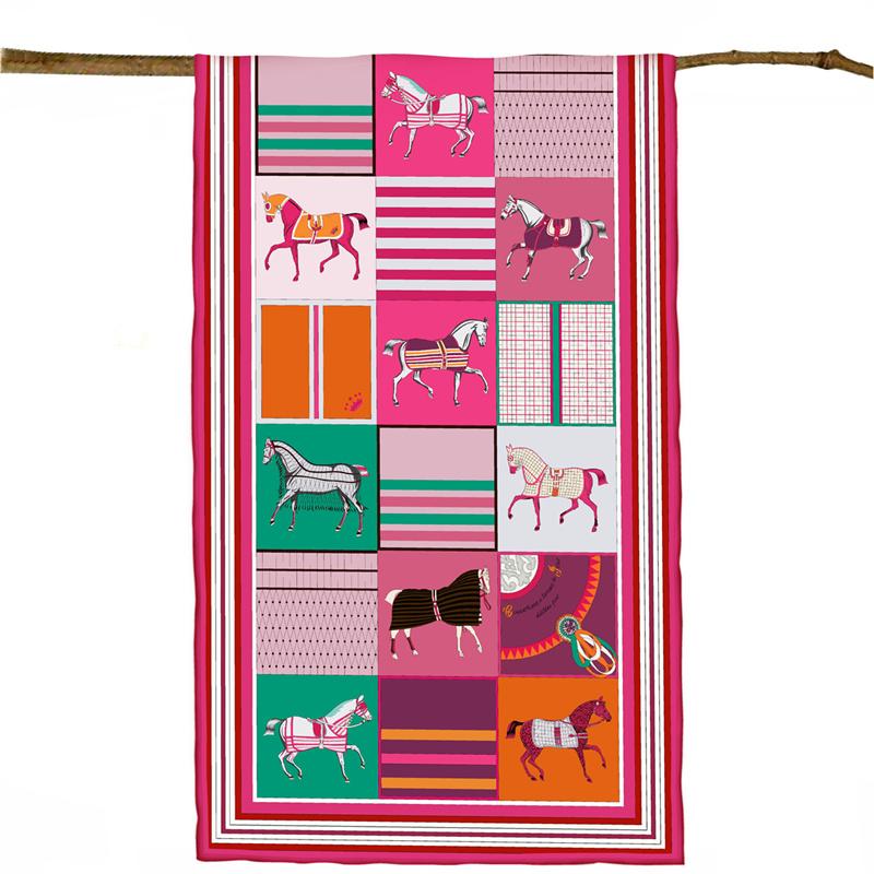 

POBING Twill Silk Scarf Women Poncho Hand Rolled Horse Printed Long Scarves Wraps Bandana Big Shawl Hijabs Female Foulards 150CM x 40CM&>8Y