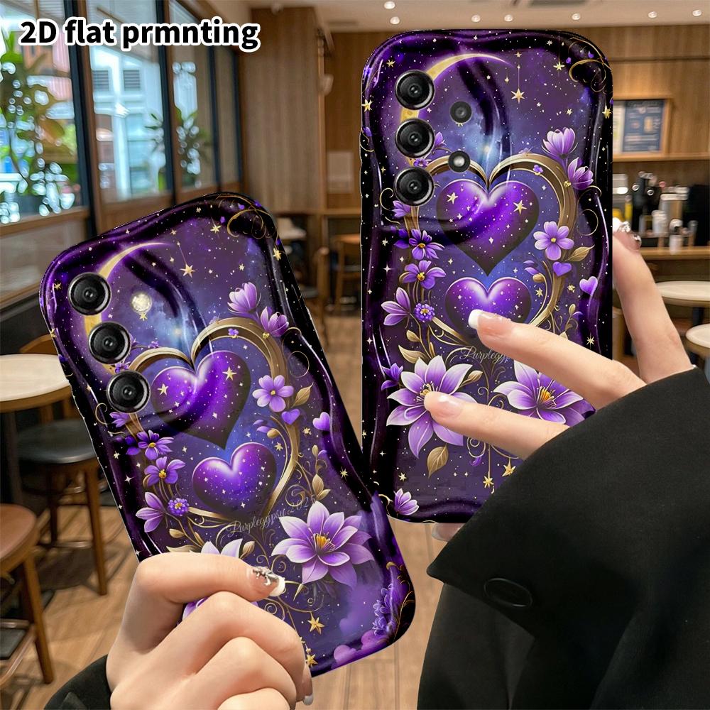 Phone Case: 2D Flat Samsung Galaxy A34 A35 M05 M06 S20 S22 S21 FE Plus 5G Protective Case, Purple Flower Starry Sky, Christmas and Halloween Gift