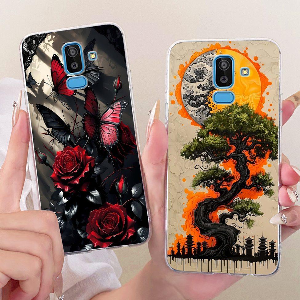 Clear Cover For Samsung J8 2018 Case SM-J810G Cute Cat Fashion Butterfly Funny 2D Painted Casing For Samsung Galaxy J8 2018