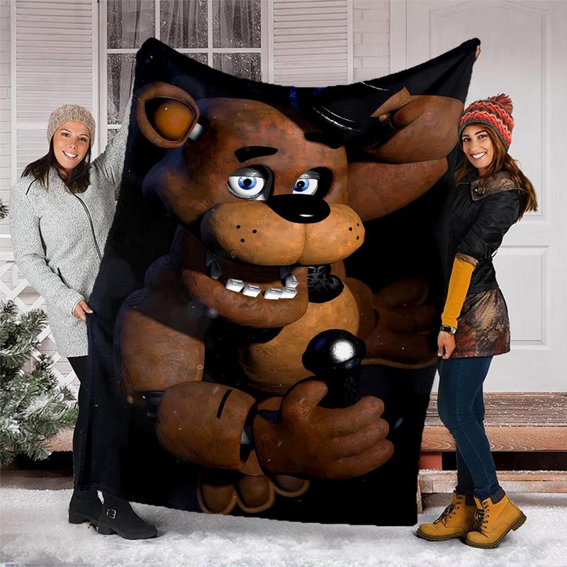 1pc Freddy Bear2 Theme Blanket - Digital Print, Polyester, Cozy for All Seasons, Perfect for Outdoor, Camping, and Travel