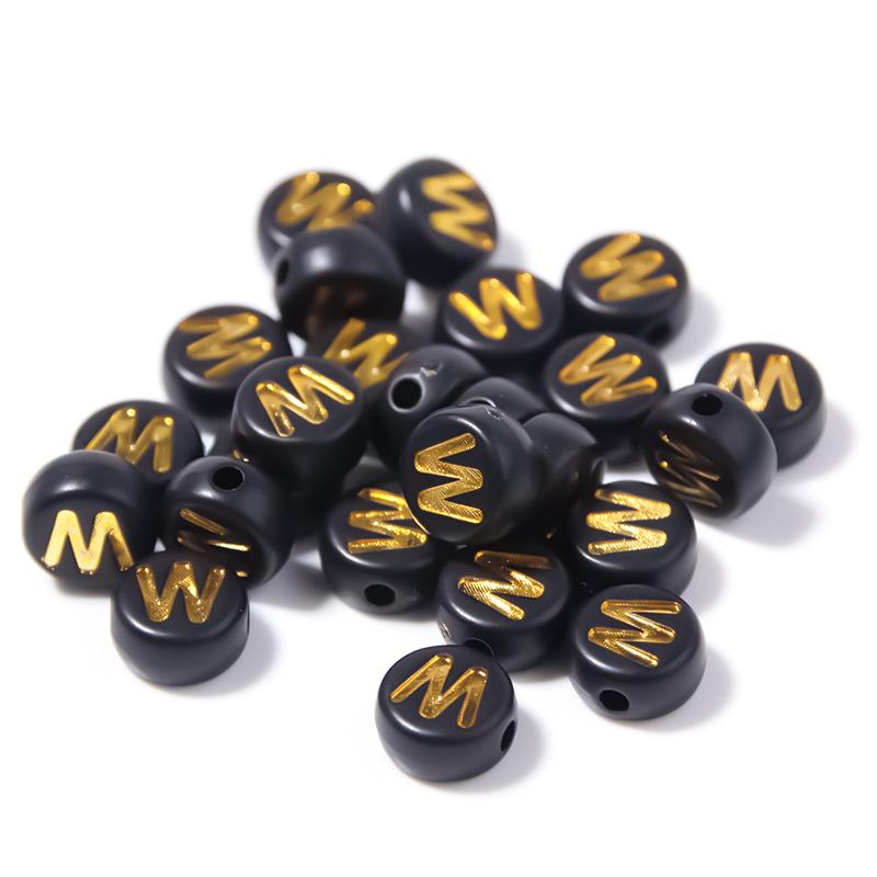 100pcs Black Color Acrylic Letter Beads A-Z Round Flat Alphabet Spacer Bead for Jewelry Making DIY Bracelet Necklace Charms