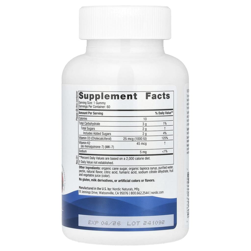 Vitamin D3 + K2 Gummies, Pomegranate Flavor, 60 Gummies