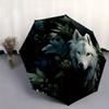 1pc White Wolf in the Enchanted Forest Automatic Opening and Closing Umbrella - Lightweight 3-Fold Design, Suitable for Fans, Travel, Daily Use,