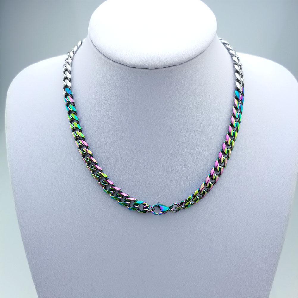 New 316L Stainless Steel Iridescence and Primary Colors Dual Hip Hop Necklace Jewelry