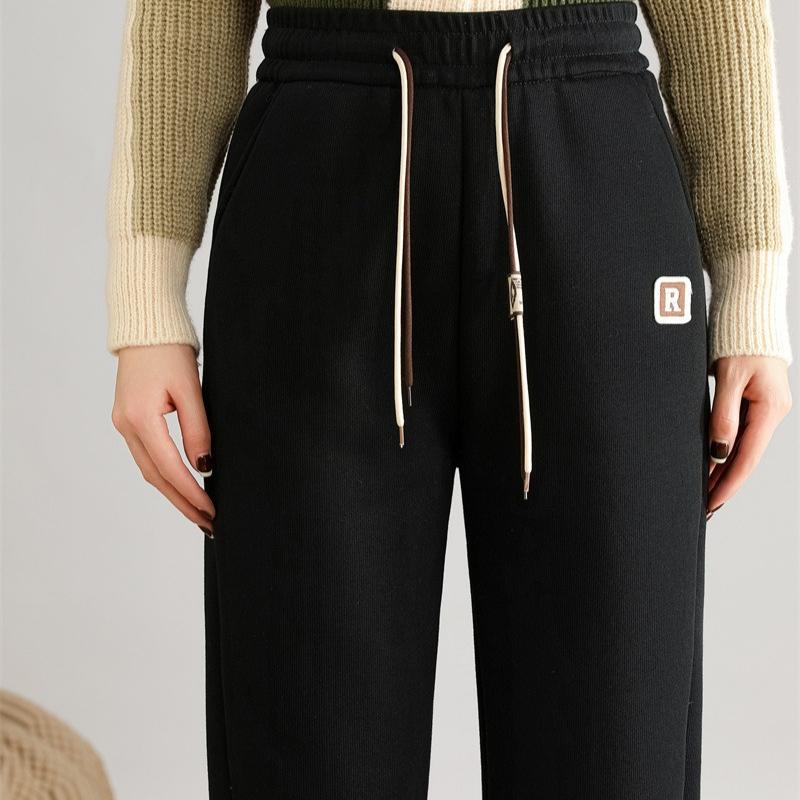 Winter Autumn Warm Women Pant Fashion High Waist Thick Loose Pants Solid Color All-Match Plush Sweatpants