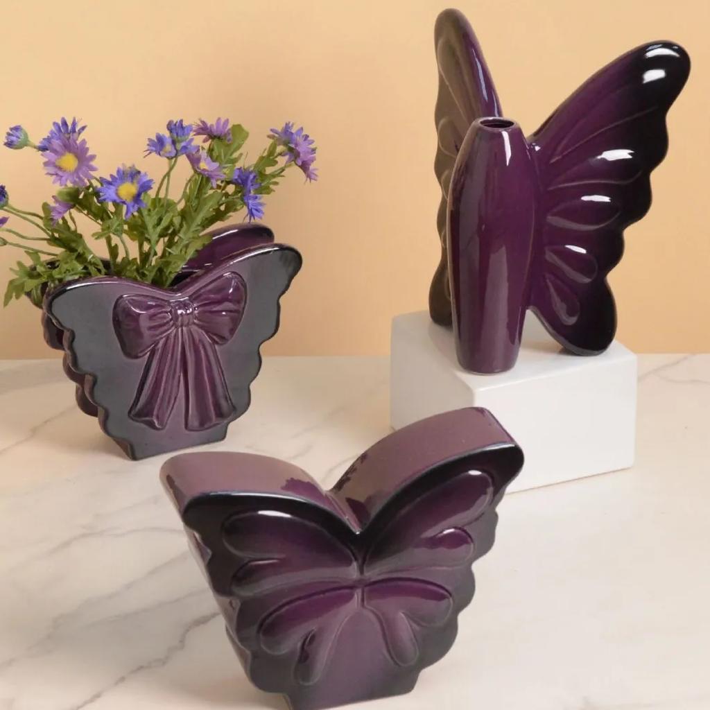 Nordic Ins Style Butterfly Ceramic Vase Ornament Dried Flower Arrangement Container Living Room Bedroom Dining Table Decoration