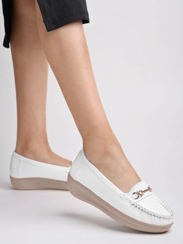 Shoetopia Women S Flat Loafers White 5 UK