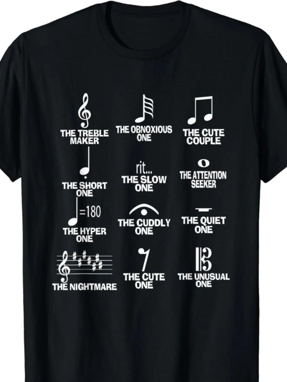 Soft Cotton Humorous Music Note & Definition Print T-Shirt | Short Sleeve XXXXL